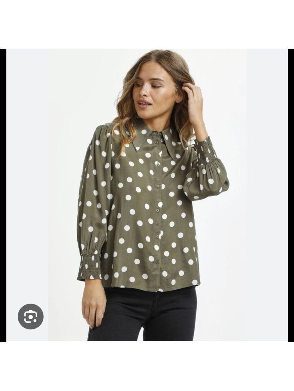 Kaffe  Olive Polka Dot Blouse Size 36 Small -Medium